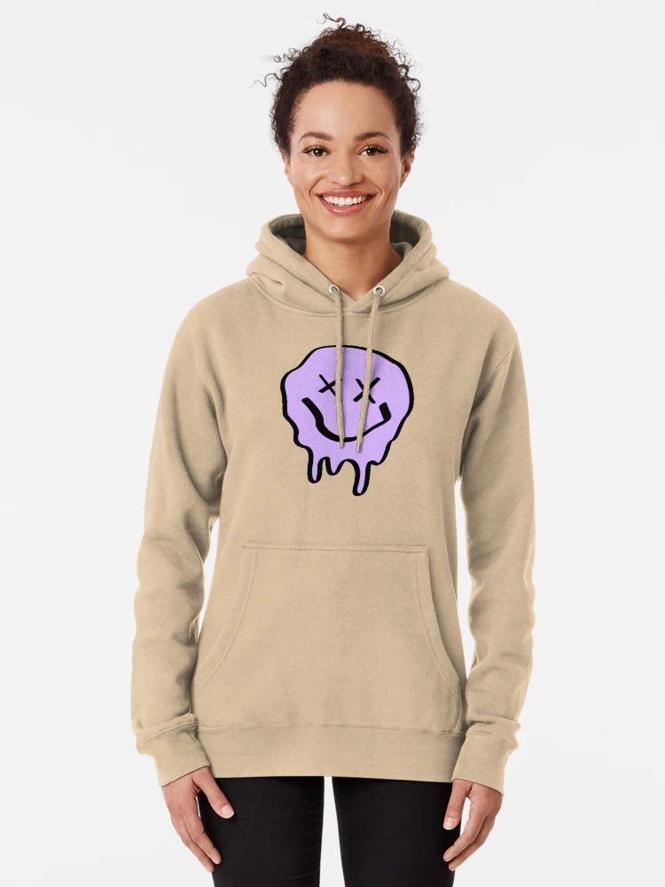 Funny Purple Crossed Eyes Drippy Smiley Face Melting Classic T-Shirt
