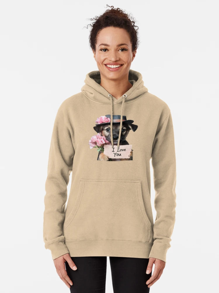 Romantic Puppy with Flowers and I Love You Sign – Cute Valentine Art Classic T-Shirt