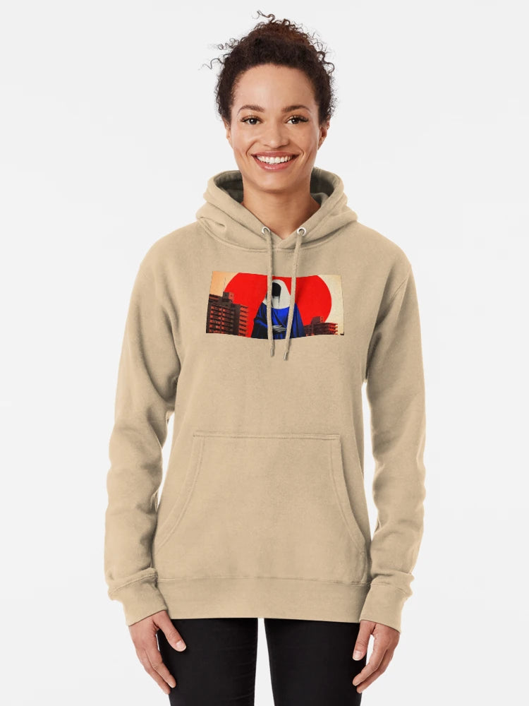 Faceless Madonna in Blue Robes with Red Halo and Urban Skyline Classic T-Shirt
