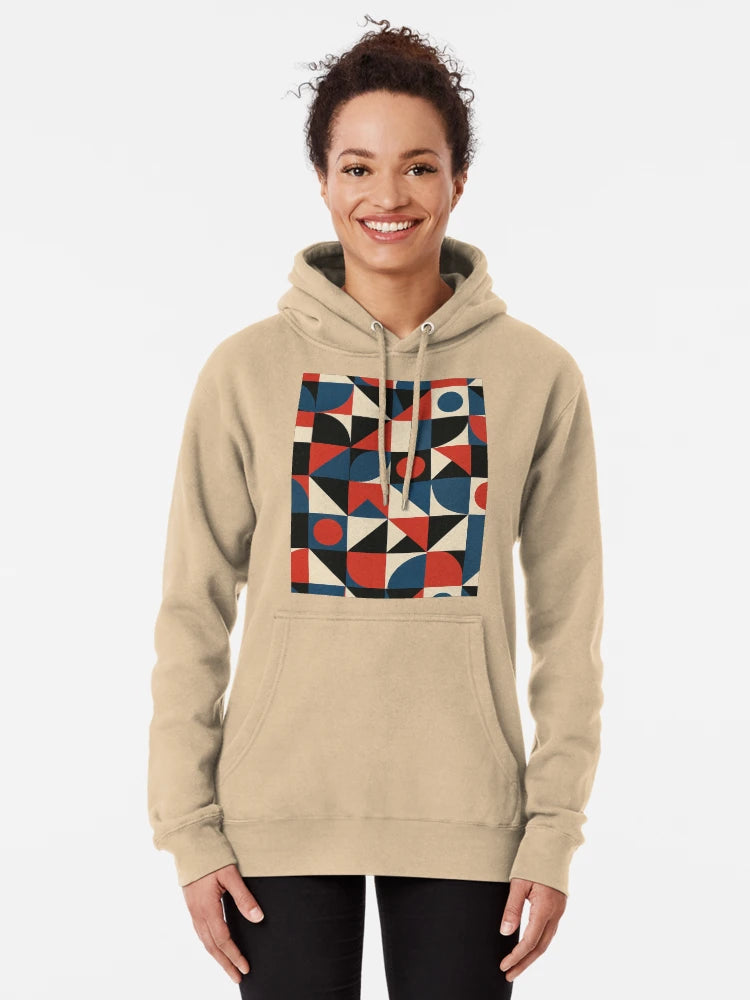 Retro Bauhaus Geometry – Red, Blue, Black & Cream Abstract Pattern Classic T-Shirt