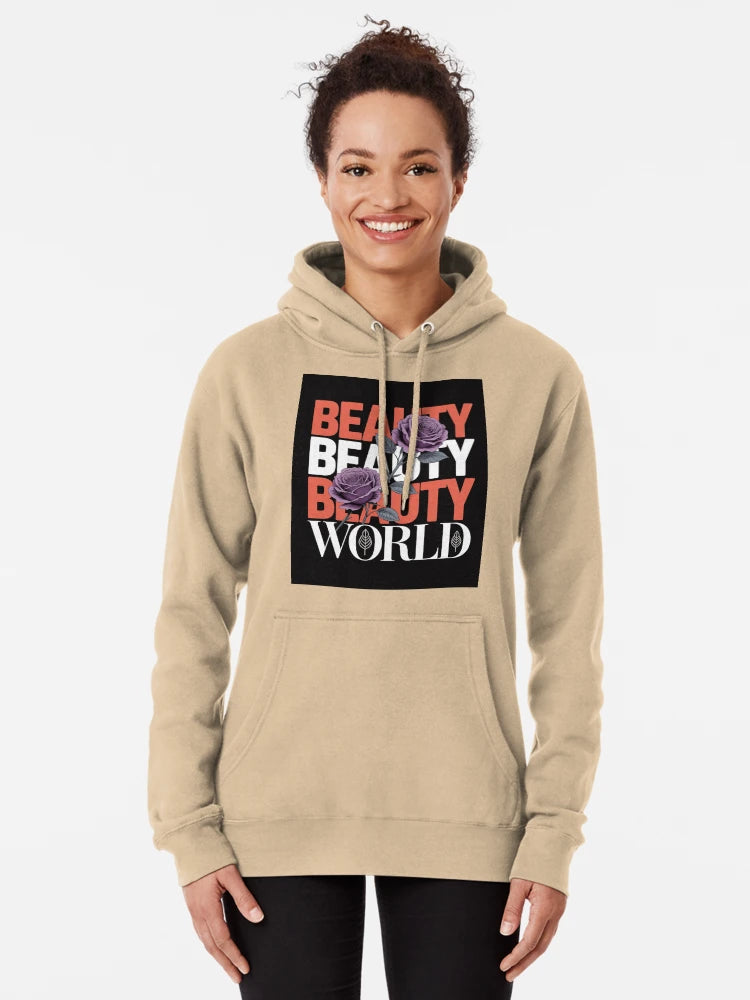Beauty World Graphic T-Shirt – Bold Typography & Purple Rose Design Classic T-Shirt