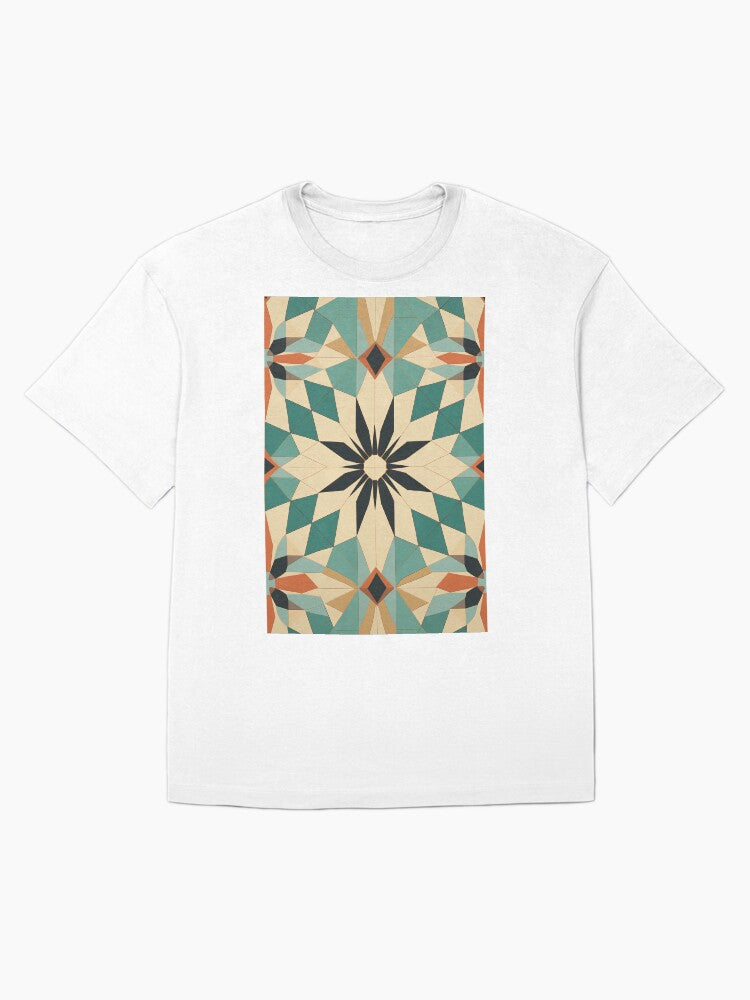 Graphic Retro Kaleidoscope: Symmetrical Shapes in a Color Palette Oversized T-Shirt Style009