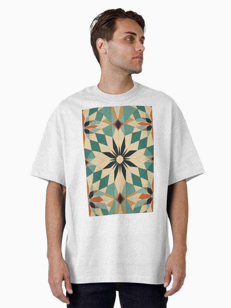 Graphic Retro Kaleidoscope: Symmetrical Shapes in a Color Palette Oversized T-Shirt Style009