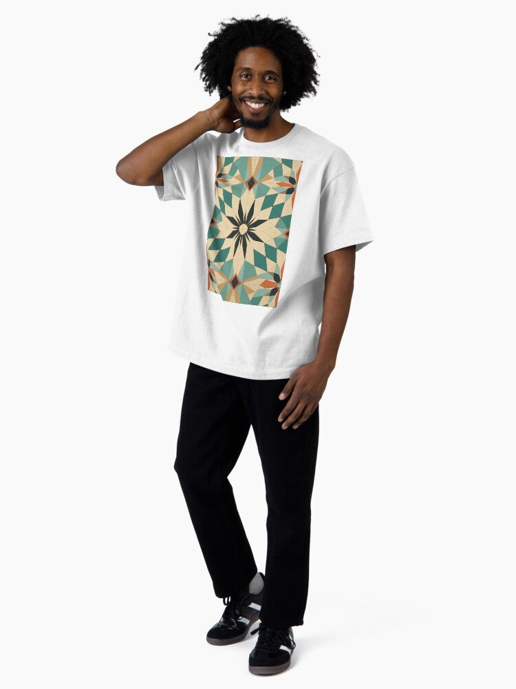Graphic Retro Kaleidoscope: Symmetrical Shapes in a Color Palette Oversized T-Shirt Style009
