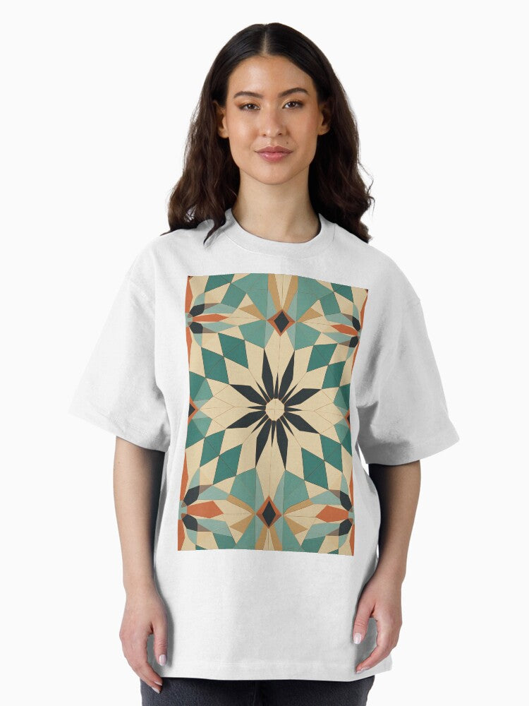 Graphic Retro Kaleidoscope: Symmetrical Shapes in a Color Palette Oversized T-Shirt Style009