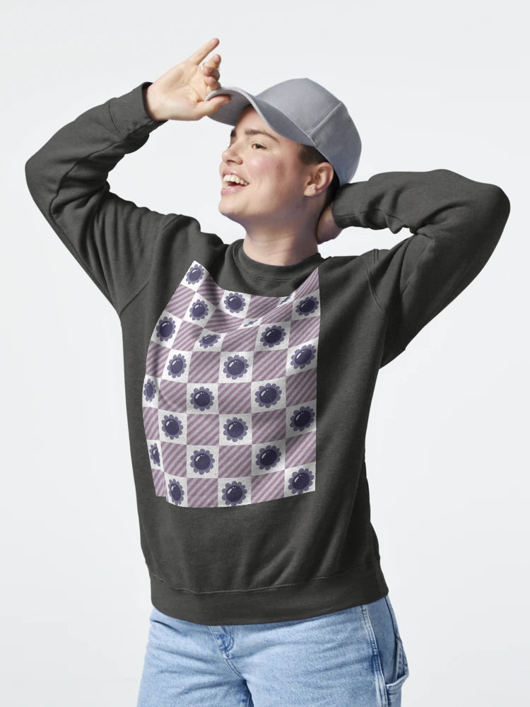 Purple Floral Diagonal Checkered Pattern Classic T-Shirt