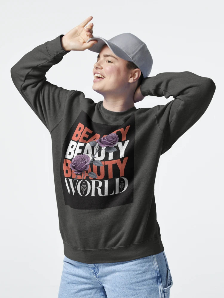 Beauty World Graphic T-Shirt – Bold Typography & Purple Rose Design Classic T-Shirt