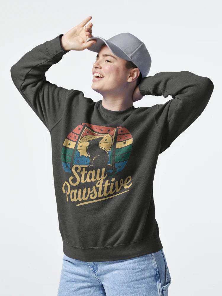 Cute Retro Cat Design - Stay Pawsitive Inspirational Animal Art Classic T-Shirt