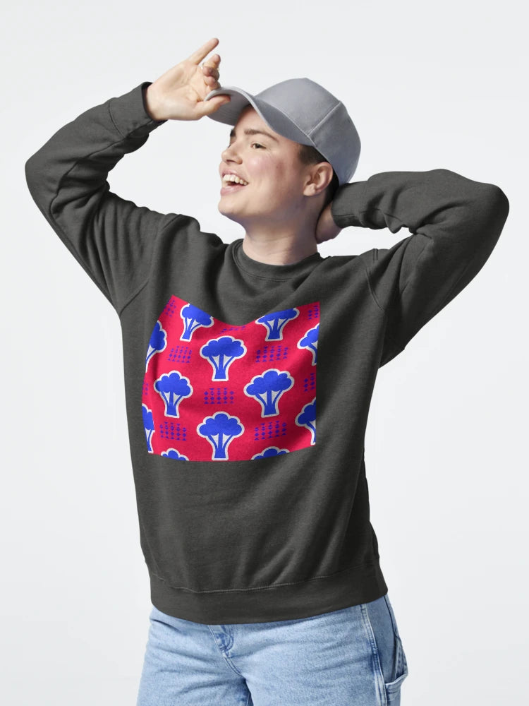Modern Blue Broccoli Art On Red Pattern Classic T-Shirt