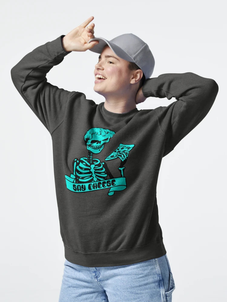Say Cheese – Cyan Blue Punk Skeleton Pizza T-Shirt Classic T-Shirt