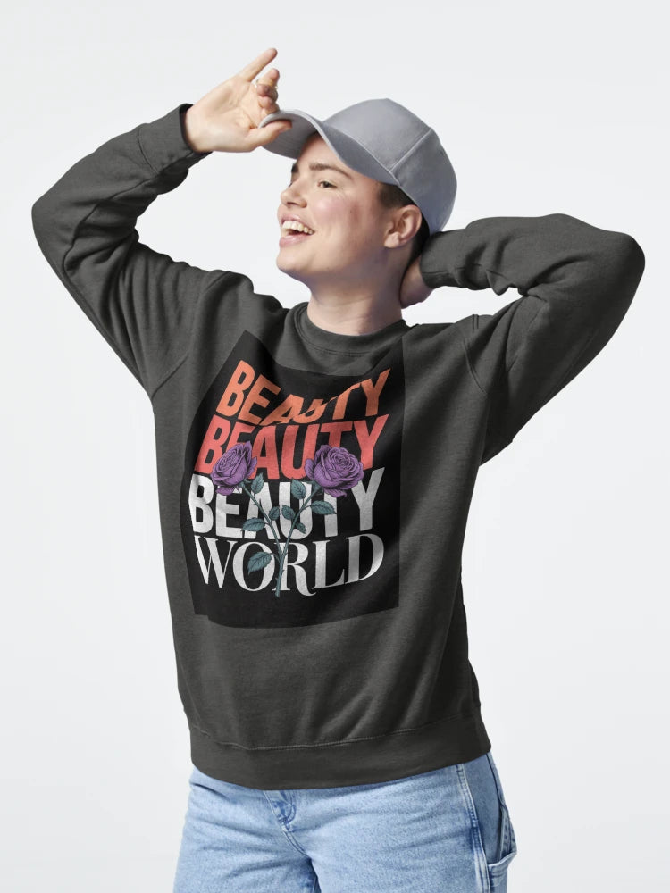 Modern "Beauty World" Graphic Design with Purple Roses for Apparel Classic T-Shirt