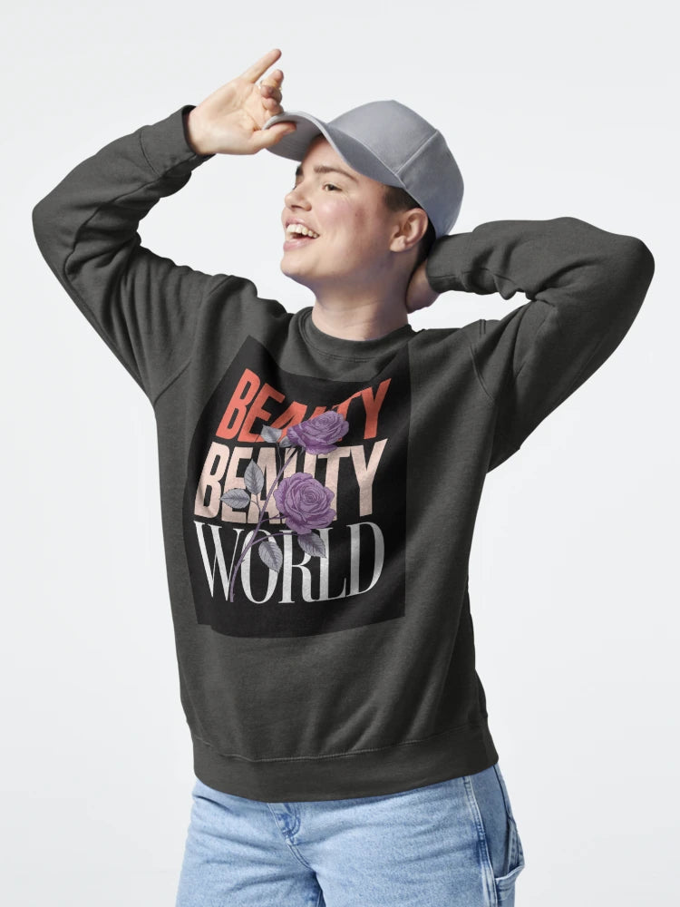 Elegant "Beauty World" Graphic Design with Purple Roses Classic T-Shirt