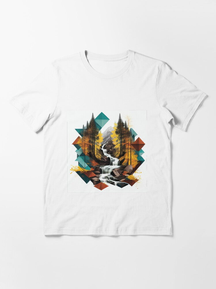 Colorful Autumn Geometric Textured Forest Waterfall Essential T-Shirt