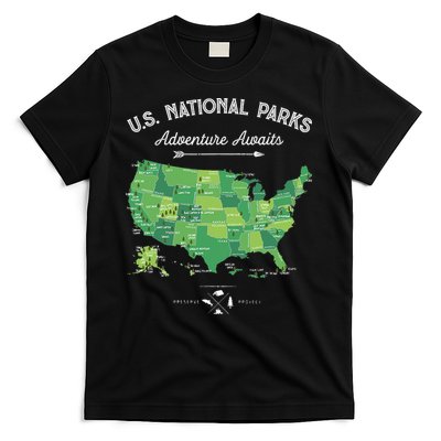 63 National Parks Map US Park Retro Vintage Camping Hiking T-Shirt