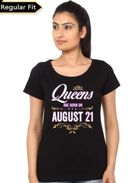 Queens Are Born On August 21 Girlâ€™s Black T-Shirt