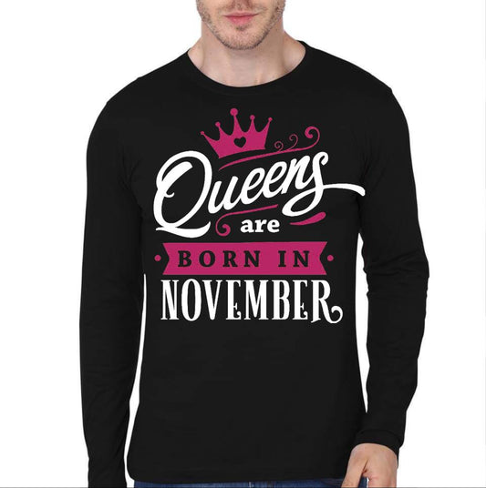 Queens Are Born In November Full Sleeve T-Shirt