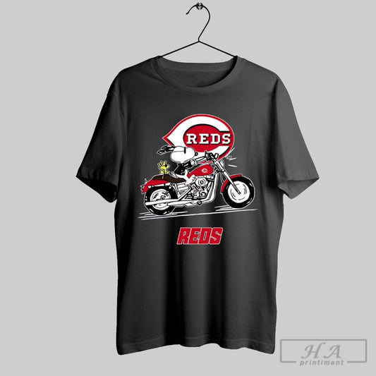 Snoopy And Woodstock Driving Motorbike Cincinnati Reds Shirt