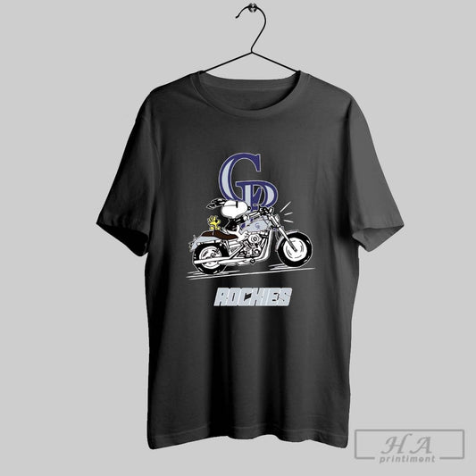 Snoopy And Woodstock Driving Motorbike Colorado Rockies Shirt