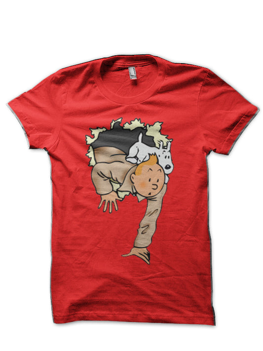 Tintin Window Red Half Sleeve T-Shirt