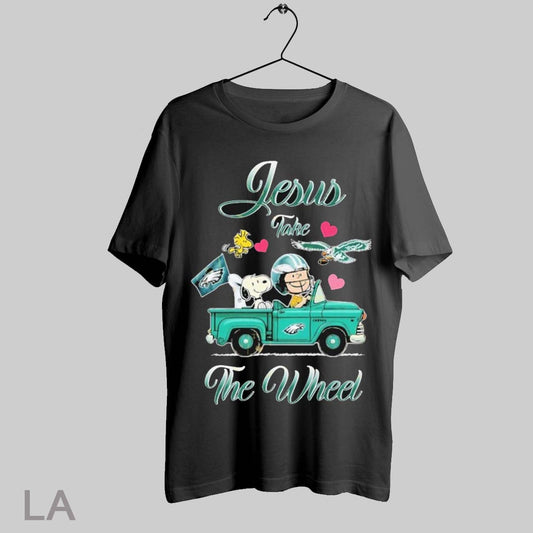 Top Snoopy And Charlie Brown The Peanuts Driving Car Philadelphia Eagles Jesus Take The Wheel Philly T Shirt T Shirt Sweatshirt Hoodie Shirt