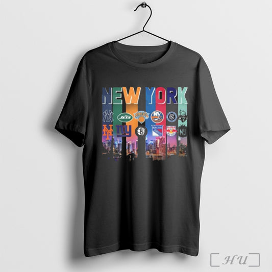 Trending New York City Sports Team Skyline Yankees Jets Knicks Rangers Red Bull And Liberty 2025 T Shirt Sweatshirt
