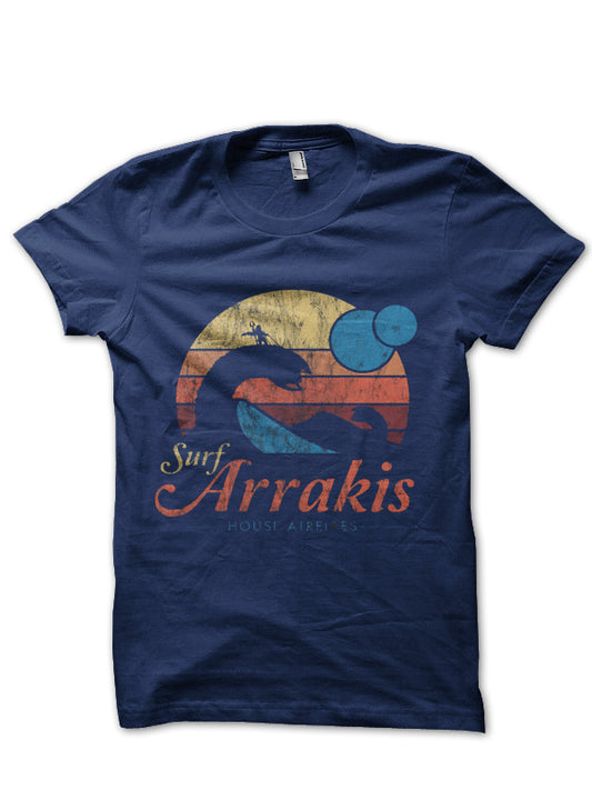 Vintage Distressed Surf â€“ Visit Arrakis â€“ Dune â€“ Sci Fi Navy T-Shirt