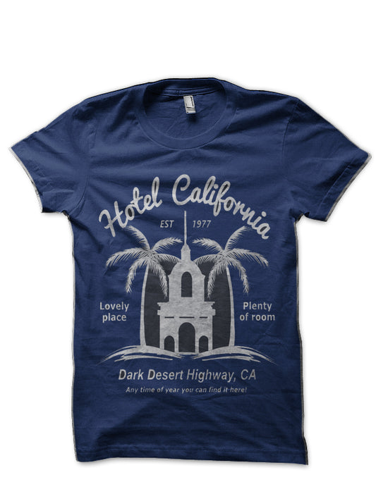 Vintage Retro Hotel California Navy Blue T-Shirt