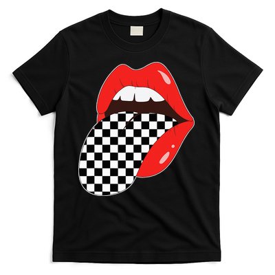 Checkerboard Red Lips Checkered Tongue Out T-Shirt