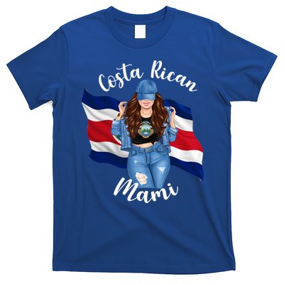 Costa Rican Mami Flag Emblem Brunette Costa Rico Queen Mom Gift T-Shirt