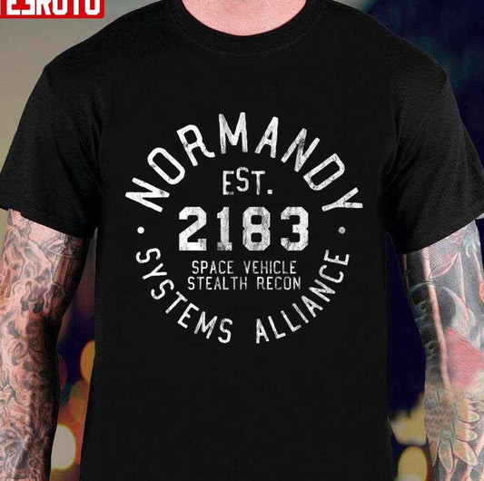 Ssv Normandy Athletic Mass Effect Athletic Style White Print Unisex T-shirt