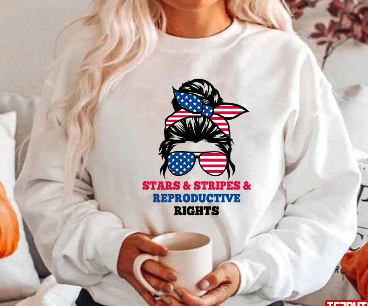 Stars Stripes Reproductive Rights Messy Bun 4th Of July Retro Unisex T-Shirt