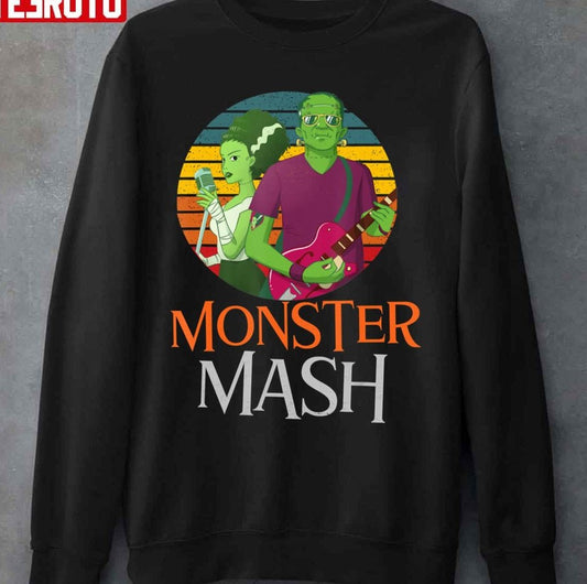 Monster Mash Frankenstein And Bride Rock Band Halloween Unisex Sweatshirt