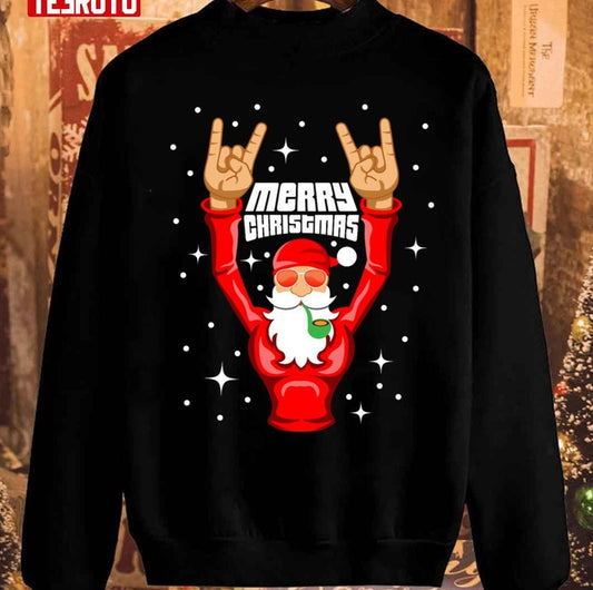 Rock And Roll Christmas Santa Claus Rocker Vintage Sweatshirt