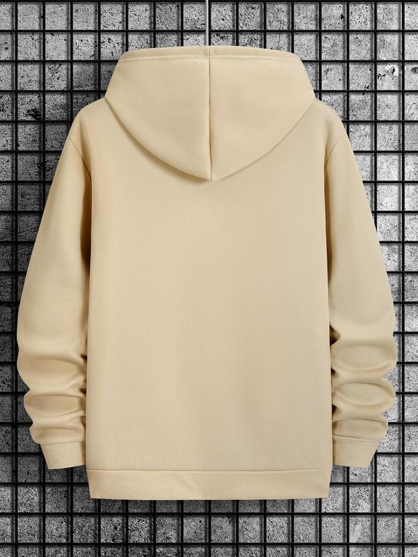 Men's Letter Print Drop Shoulder Hoodie, Casual Regular Fit Sweatshirt, Drawstring Pocket, Daily Holiday Outdoor Men's Wear for Spring & FallÂ 