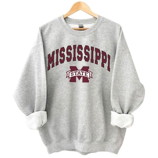 Mississippi State Bulldogs Vintage Football NCAA Sweatshirt  University Crewneck for Game Day  Unisex Cotton Tops