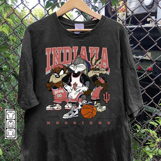 Vintage Indiana University Hoosiers Looney Tunes Basketball iuhoosier Shirt Menswear Top Underwear Tshirt Streetwear Man Tropical Crewneck Shortsleeve Round Neck Casual