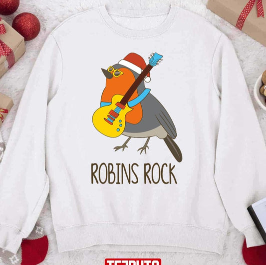 Robins Rock Funny Cute Rocking Bird Robin Christmas Unisex Sweatshirt