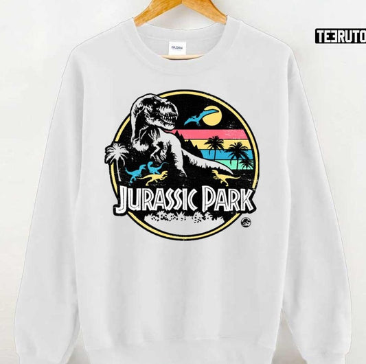 Retro Colored Jurassic Park Distressed Portrait Unisex Sweatshirt