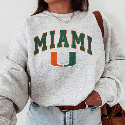 Miami Hurricanes Vintage Football NCAA Trendy Sweatshirt, University of Miami Unisex Football NCAA Shirt, Gift For Men, Gift For Girls, Crewneck, Cott