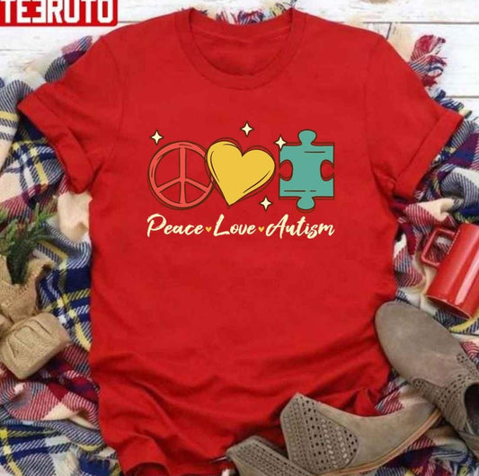 Peace Love Autism Neurodiversity And Adhd Awareness Unisex T-shirt