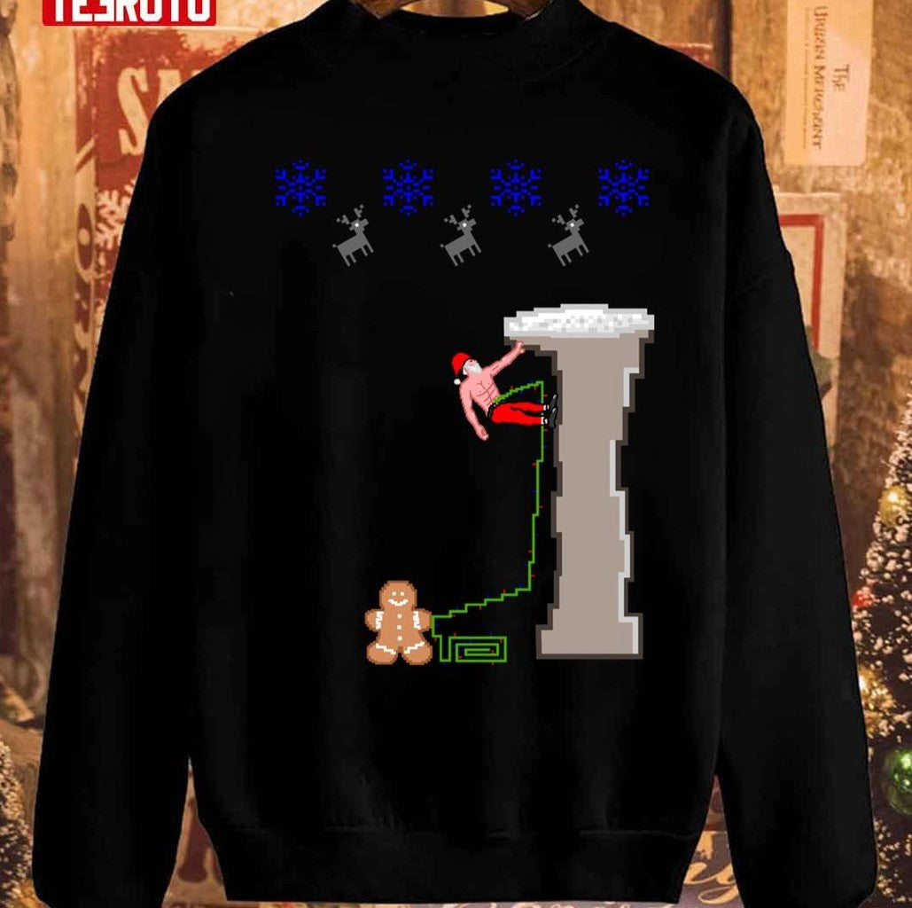 Pixel Santa Climbing Christmas Rock Climbing Unisex Sweatshirt