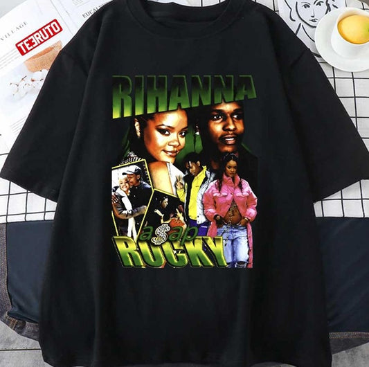 Rihanna Asap Rocky R&amp;b Music Hip Hop Vintage 90s Bootleg Unisex T-Shirt