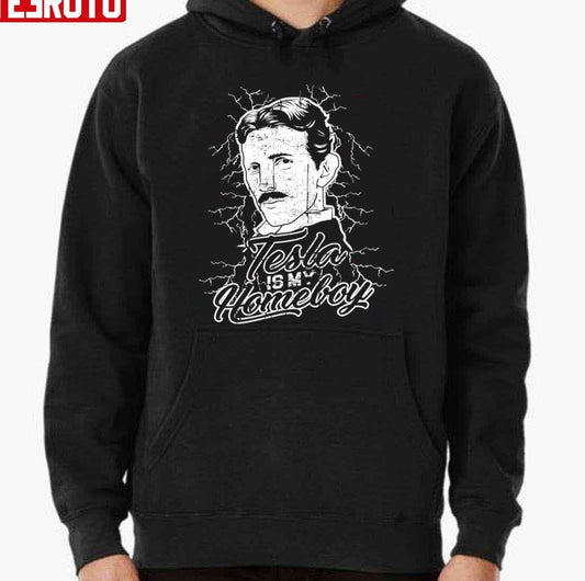 Nicola Tesla Is My Home Boy White Art Unisex Hoodie