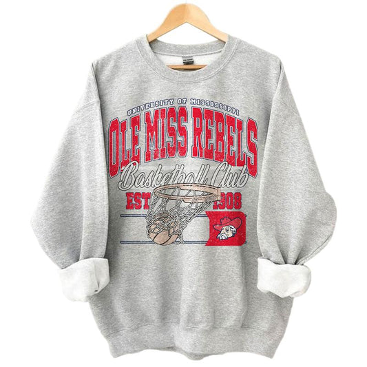 Ole Miss Rebels Vintage Basketball NCAA Sweatshirt - Tshirt - Hoodie, University of Mississippi Unisex Basketball NCAA Shirt, Unisex Vintage NCAA Shir