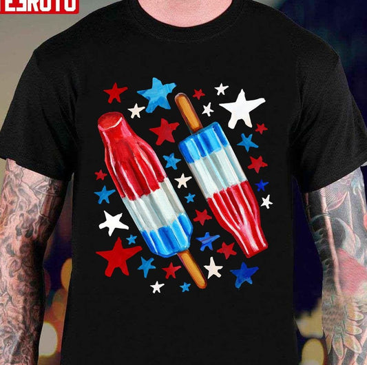 Patriotic Rocket Pop And Stars Pattern Unisex T-Shirt