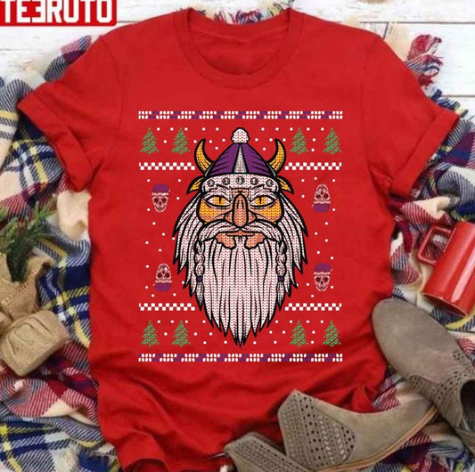 Purple And Gold Viking Christmas Sweater Style Unisex T-Shirt