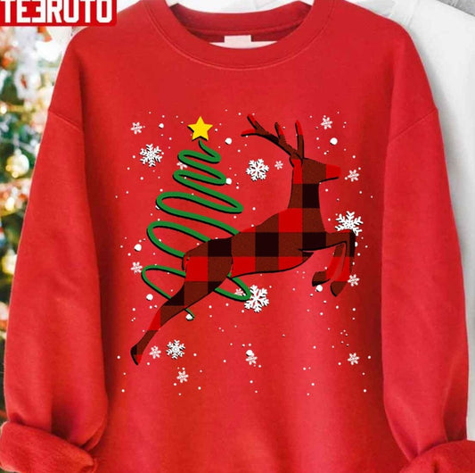 Red Plaid Reindeer Buffalo Deer Christmas Unisex Sweatshirt