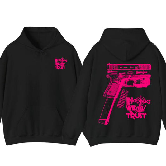 NEW Design Glock ,In Glock We Trust Skeleton 2 Side Hoodie & tshirt ,Unisex Hoodie, Men's & Women's Tops, Glock Hoodie ,Glock Pink Color ,For Her,For Him