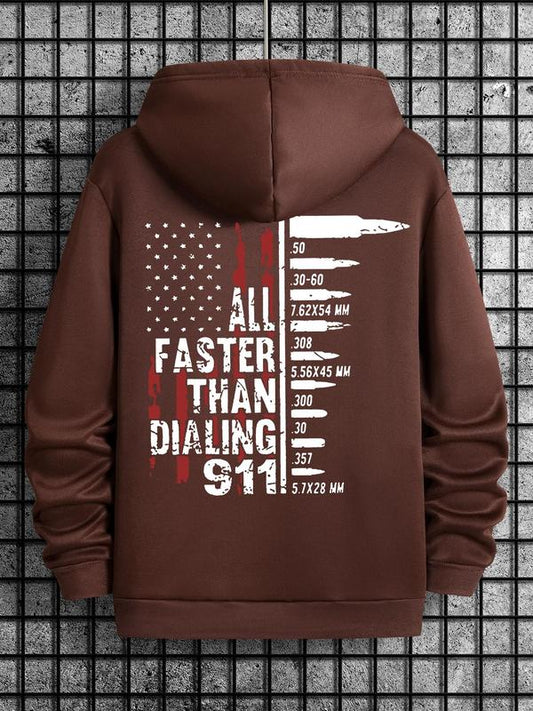 Men's Letter & Flag Print Drop Shoulder Graphic Hoodie, Casual Regular Fit Drawstring Sweatshirt for Holiday Wear, Spring & Fall FashionÂ 