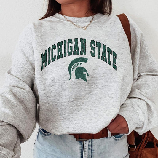Michigan State Spartans Vintage Football NCAA Trendy Sweatshirt, Michigan State University Unisex Football NCAA Shirt, Gift For Men, Gift For Girls, C